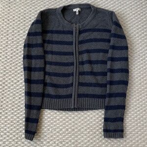 Joie Women’s Sweater Cardigan Knit Zip Gray Blue Striped XS Wool Cashmere